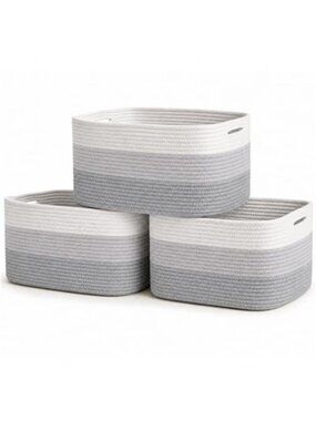 New Cotton Rope Baskets for Shelves, Set of 3, 15x9x10